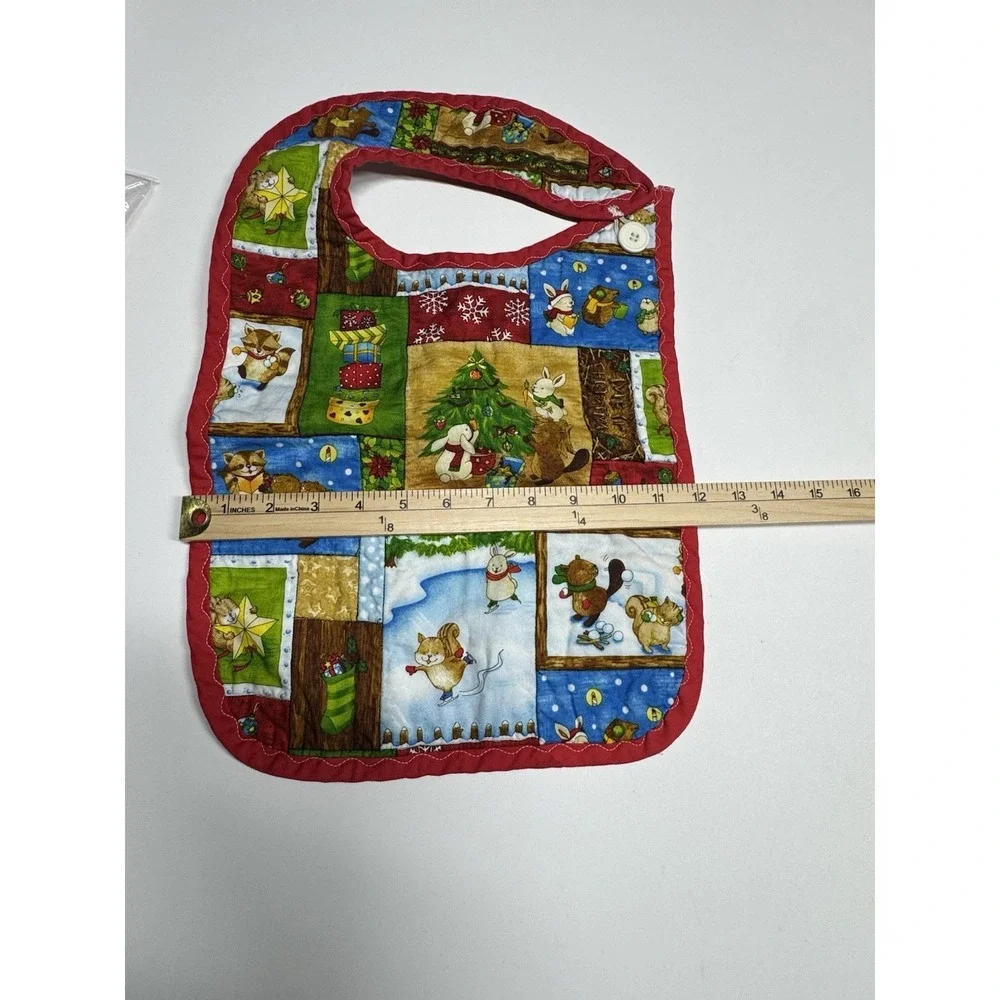 Vintage Baby's Christmas Reindeer Wildlife Bib Terry Cloth 1980's